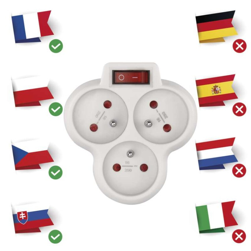 Rozbočovacia zásuvka 3× guľatá, biela 1