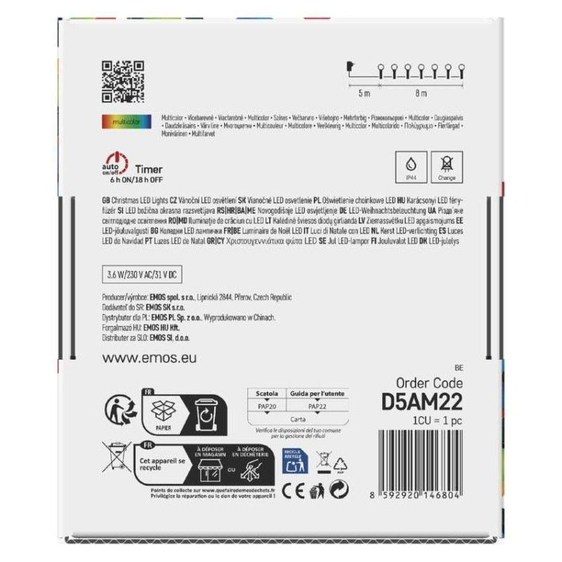 LED vianočná cherry reťaz–guličky, 8 m, vonkajšia aj vnútorná, multicolor,programy,časovač 10