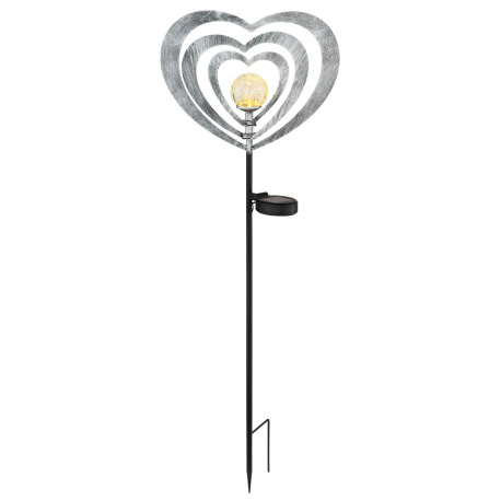 Solárne svietidlo, kov striebornosivý/čierny, plast čierny matný, číra guľa s efektom popraskaného s 5