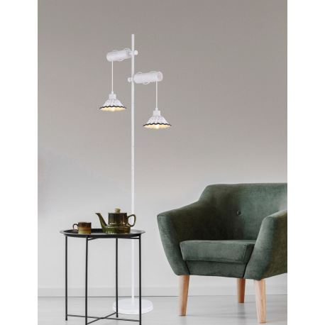 Stojanové svietidlo, kov biely a čierny, drevo biele, keramika biela a čierna, výškovo nastaviteľné, 7