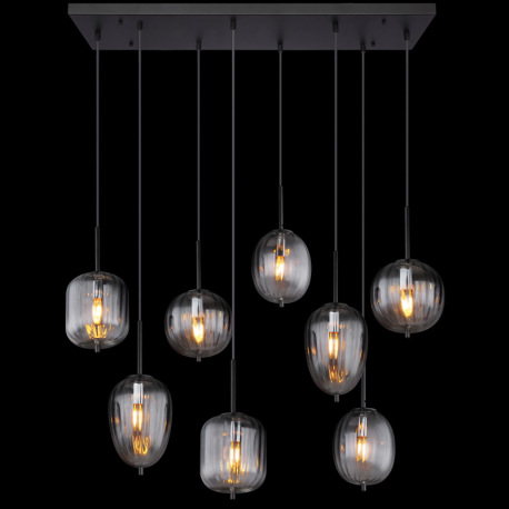 Závesné svietidlo, kov čierny matný, sklo dymová farba/číre, kábel PVC čierny, možnosť skrátenia výš 5