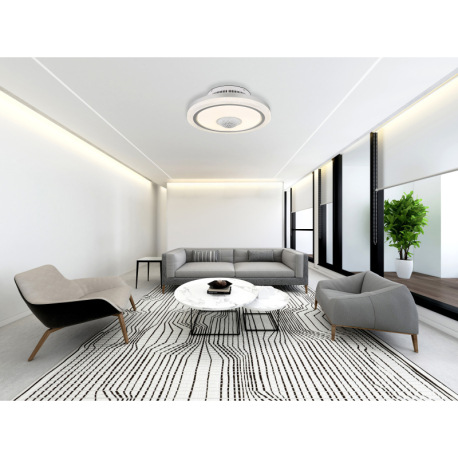 Stropný ventilátor, kov biely, hliník, plast biely, stmievateľný, niekoľko úrovní pomocou nástenného 12