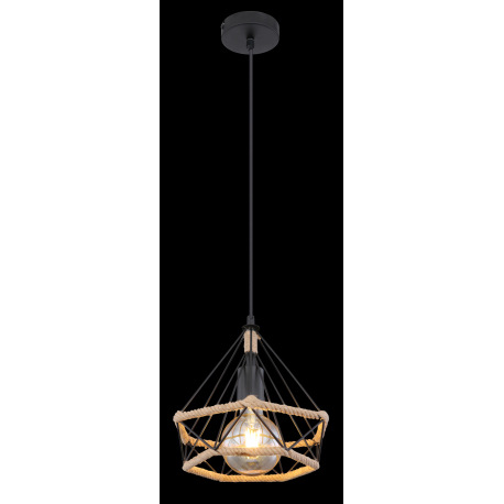 Závesné svietidlo, kov čierny matný, konopné lano, Ø:250, V:1500, bez žiarovky 1xE27, max. 40W 230V 8