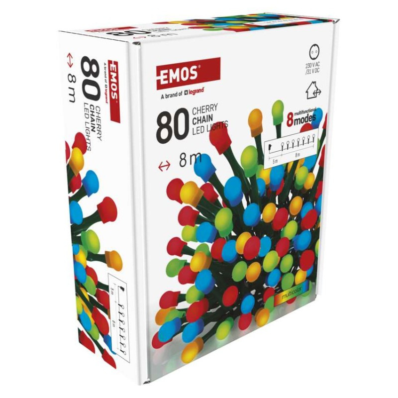 LED vianočná cherry reťaz–guličky, 8 m, vonkajšia aj vnútorná, multicolor,programy,časovač 11