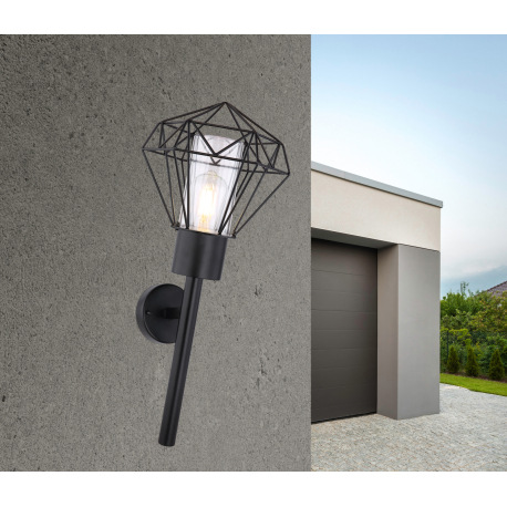 Vonkajšie svietidlo, nehrdzavejúca oceľ čierna, kov čierny, plast priehľadný, IP44, ŠxV: 225x585, H: 2