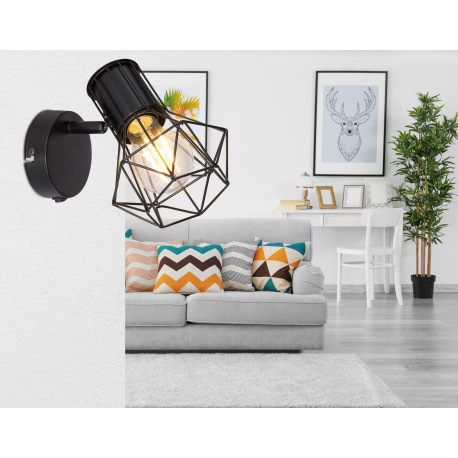 Nástenné svietidlo, čierny kov, vypínač, ŠxV:130x165, H: 165, bez žiarovky 1xE27, max. 40W 230V 1