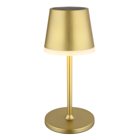 Solárne svietidlo, kov/plast zlatá metalíza, plast satinovaný, posuvný spínač, batéria CR18650 1200m 5