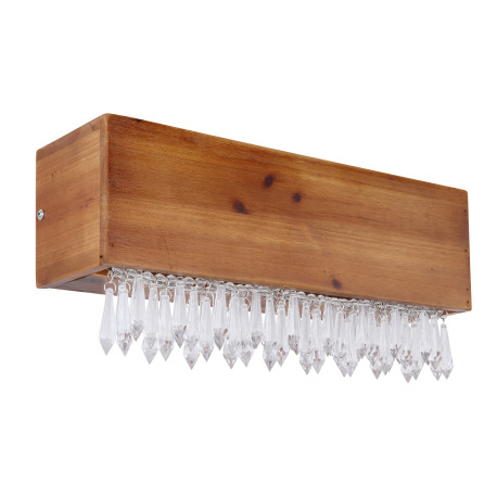 Nástenné svietidlo, kov čierny, drevo hnedé, plast opál, plastové kryštály číre, ŠxV: 370x170, H: 11 10