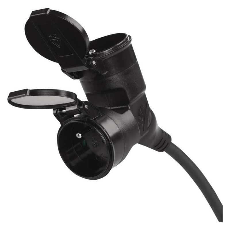 Vonkajší predlžovací kábel 10 m / 2 zásuvky / čierny / guma / 230 V / 1,5 mm2 10