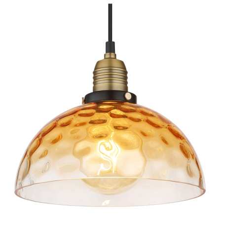 Závesné svietidlo, kov čierny, sklo jantárové, priehľadné, kov mosadzný matný, kábel PVC čierny, mož 10