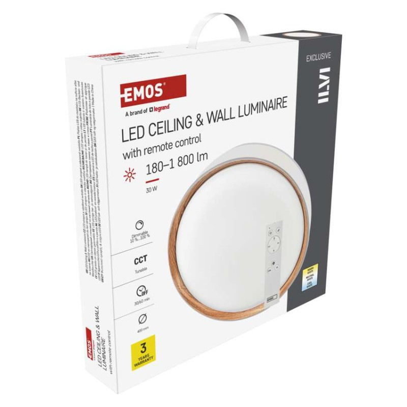 LED nástenné svietidlo ILVI, kruhové, 30 W, stmievateľné so zmenou CCT, biela + drevo 13