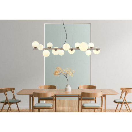 Závesné svietidlo, nikel, sklo biele, kábel PVC transparentný, DxŠxV: 1200x345x1200mm, sklo ø: 6x10c 6