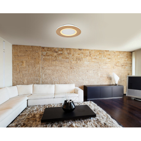 Stropné svietidlo kov biely, akryl imitácia dreva, akryl biely, ø: 300mm, V: 50mm, vrátane LED 23,4W 1