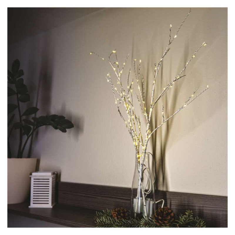 LED dekorácia - 2x brezová vetvička, 60 cm, 3x AA, IP44, teplá biela, časovač 3