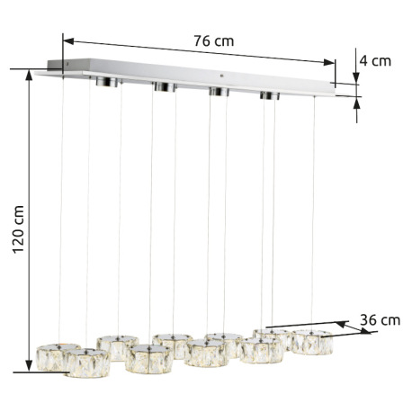 Závesné svietidlo, kov, chróm, akryl, sklenené kryštály, 4 LED spoty vo vrchnej časti svietidla, DxŠ 7