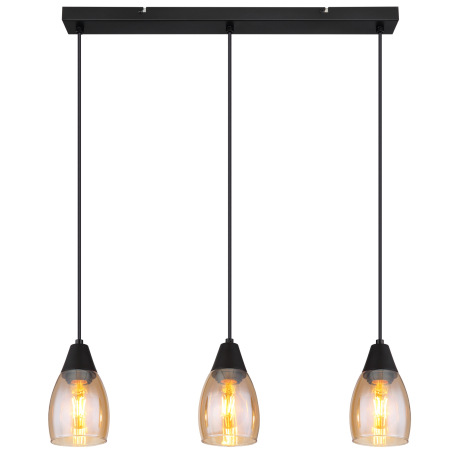 Závesné svietidlo kov čierny matný, sklo jantárové, kábel PVC čierny, možnosť nastavenia výšky, DxŠx 4