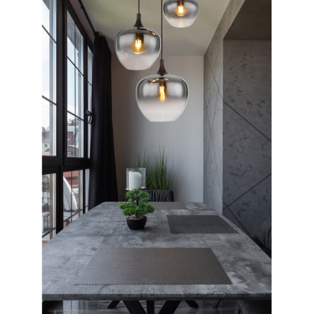 Závesné svietidlo kov čierny matný, dymové sklo, kábel textil čierny, ø: 480 mm, V: 1200 mm, priemer 7