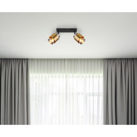 Nástenné svietidlo kov čierny matný, sklo dymovej farby, mosadzný krúžok, vypínač, DxŠxV: 260x100x12 1