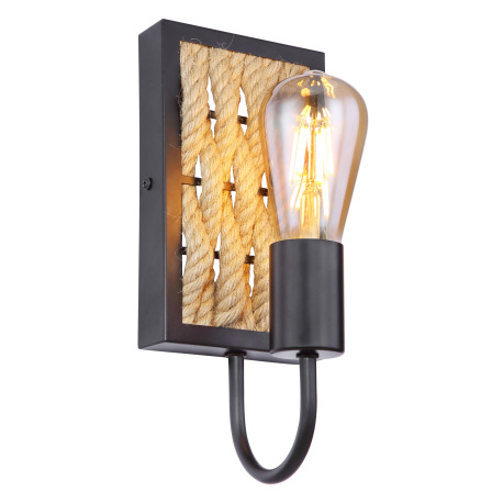 Nástenné svietidlo, kov čierny matný, konopné lano, ŠxV:120x280, H:130, bez žiarovky 1xE27, max. 60W