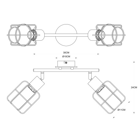 Nástenné svietidlo, kov čierny, drevo hnedé, DxŠxV:300x110x240, bez žiaroviek 2xE27, max. 40W 230V 11