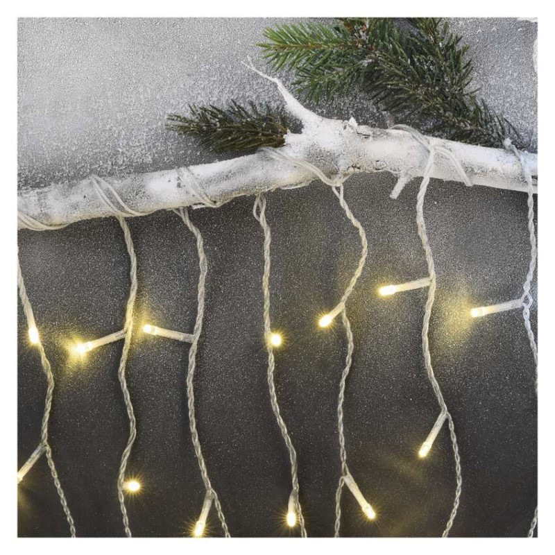 LED vianoč. cencúle, 5 m, vonkajšie aj vnútorné, teplá biela, ovládač, programy, časovač 3