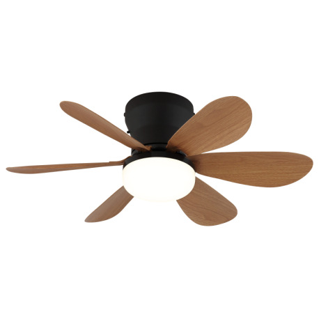 Stropný ventilátor, kov čierny matný, plast imitácia dreva, stmievateľný, viacero rýchlostí pomocou