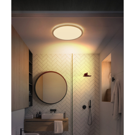 Stropné svietidlo, plast so vzhľadom dreva, satinovaný, biely, niekoľko úrovní cez nástenný spínač, 2