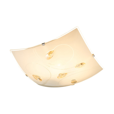 Stropné svietidlo, chróm, satinované sklo, jantárové kryštály, DxŠxV: 250x250x80, bez žiarovky 1xE27