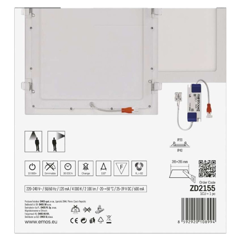 LED vstavané svietidlo NEXXO, štvorec, biely, 24W, neutrálna biela 7