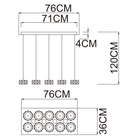 Závesné svietidlo, kov, chróm, akryl, sklenené kryštály, 4 LED spoty vo vrchnej časti svietidla, DxŠ 6
