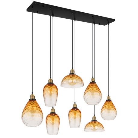 Závesné svietidlo, kov čierny matný, sklo jantárové/číre, kov mosadzný matný, kábel PVC čierny, možn 3