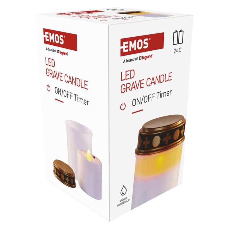 LED náhrobná sviečka, 12,5 cm, 2x C, vonkajšia aj vnútorná, vintage, časovač 9