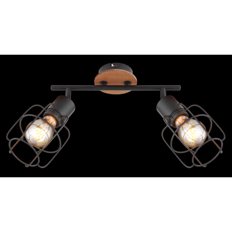 Nástenné svietidlo, kov čierny, drevo hnedé, DxŠxV:300x110x240, bez žiaroviek 2xE27, max. 40W 230V 5