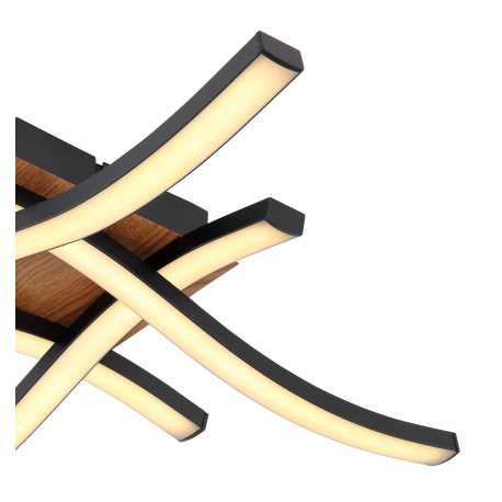 Stropné svietidlo, kov čierny, imitácia dreva, akryl biely, DxŠxV: 430x430x75, vrátane 1xLED 20W 230 15