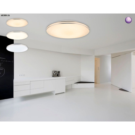 Stropné svietidlo, kov biely, plast biely, chrómová obrúč, Ø370, V:80, vrátane 1xLED 24W 230V, 1800l 2