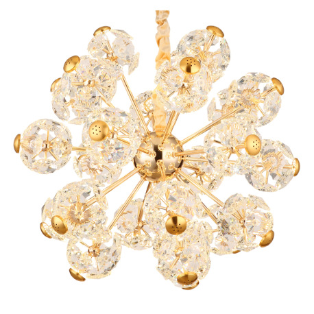 Závesné svietidlo, zlatý kov, číre sklenené kryštály, ø: 650 mm, V: 1350 mm, LED 70W, zdroj 7600 lm, 9