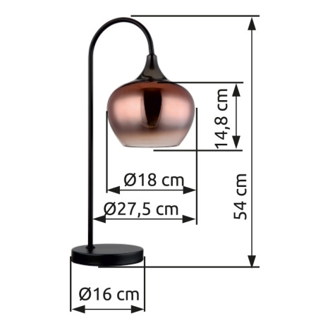 Stolové svietidlo, kov čierny, kov čierny chróm, sklo medenej farby, priehľadné, textilný kábel čier 7