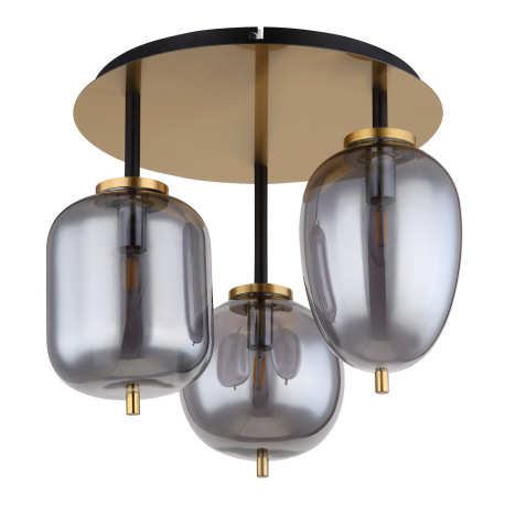 Stropné svietidlo, kov čierny, mosadz, dymové sklo, ø: 460mm, V:360mm, bez žiaroviek 3x E14, max. 40 2