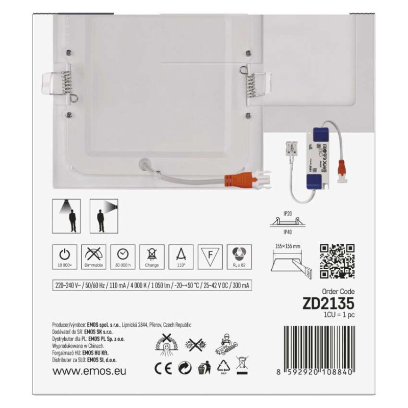 LED vstavané svietidlo NEXXO, štvorec, biely, 12W, neutrálna biela 7