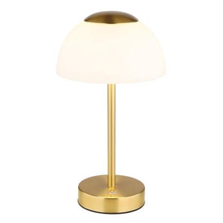 Nabíjateľná stolová lampa, kov mosadz matná, sklo biele, dotykové zapnutie/vypnutie, plynulá regulác