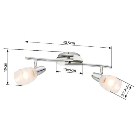 Bočné svietidlo, chróm, satinované sklo, DxŠxV:405x90x190, bez žiaroviek 2xE14, max. 40W 230V. 4