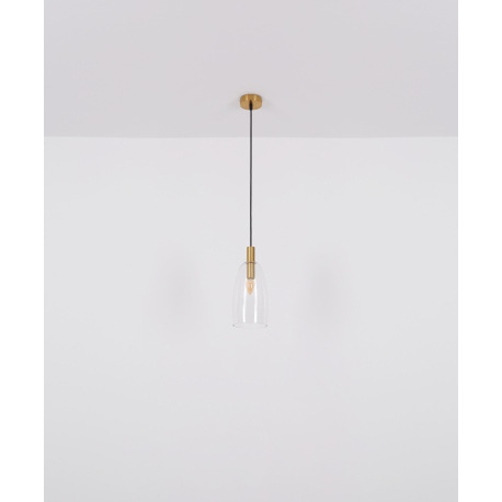 Závesné svietidlo kov mosadz, hliník mosadz, sklo číre, kábel PVC čierny, možnosť nastavenia výšky, 14