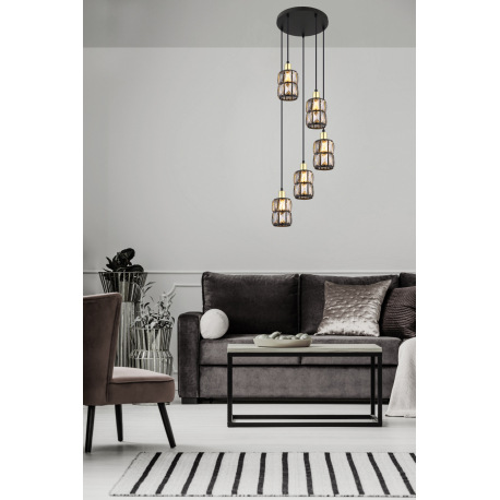 Závesné svietidlo, kov čierny, sklenené krištále dymové, kov matný, čierny PVC kábel, ø: 300mm, V:12 1