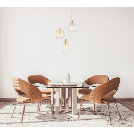 Závesné svietidlo kov mosadz, hliník mosadz, sklo číre, kábel PVC čierny, možnosť nastavenia výšky, 1