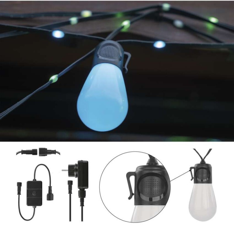 GoSmart LED svetelný reťazec – 15× párty žiarovky, 15 m, vonkajšie aj vnútorné, RGBIC WiFi 5