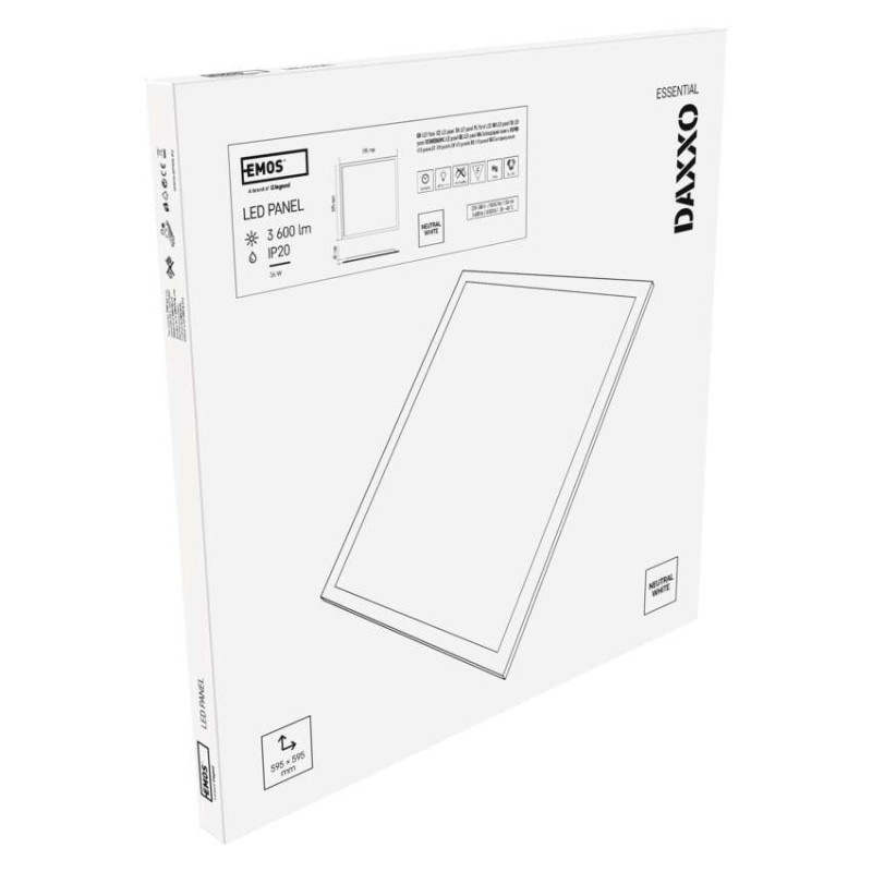 LED panel DAXXO backlit 60×60, štvorcový vstavaný biely, 36W neutrálna b. 9
