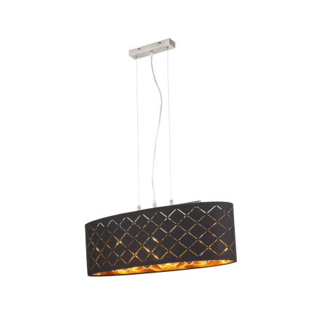 Závesné svietidlo, kov nikel matný, textil čierny a zlatý, tienidlo s ozdobným dierovaním, DxŠxV: 65