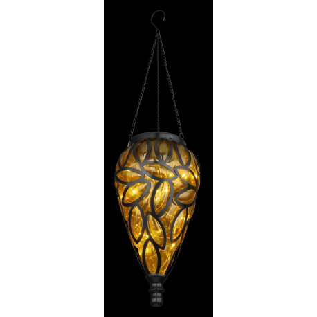 Solárne svietidlo, kov čierny, plast čierny, plast jantár, IP44, ozdobná kvapka na zavesenie, akumul 9