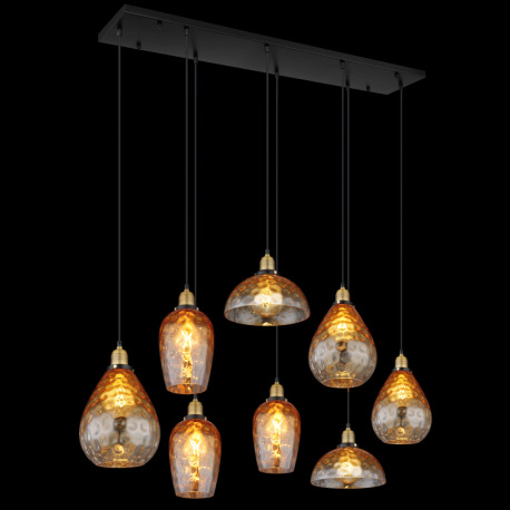 Závesné svietidlo, kov čierny matný, sklo jantárové/číre, kov mosadzný matný, kábel PVC čierny, možn 2