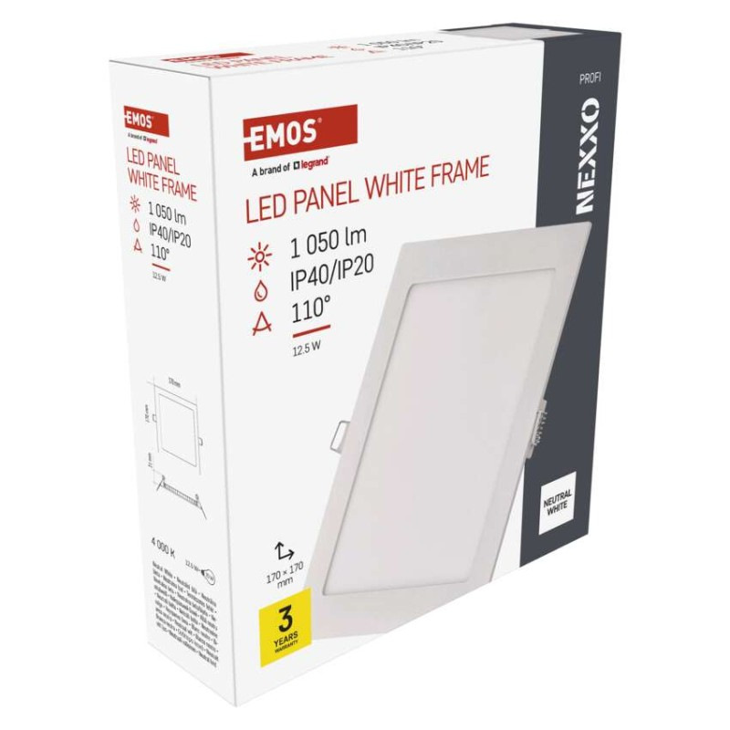 LED vstavané svietidlo NEXXO, štvorec, biely, 12W, neutrálna biela 8